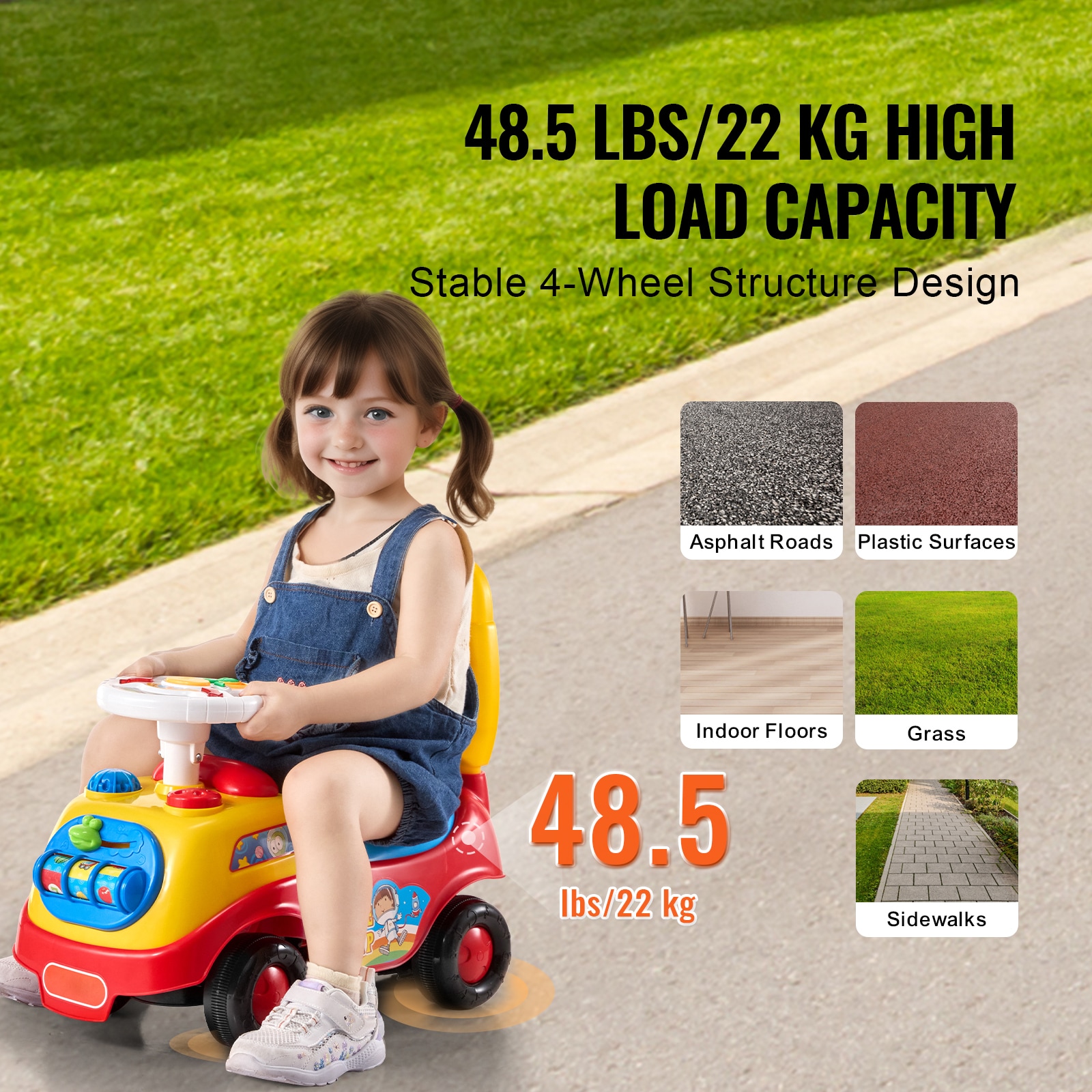 Classic Ride On Push Car For Toddlers With Steering Wheel And Horn_voghion.com